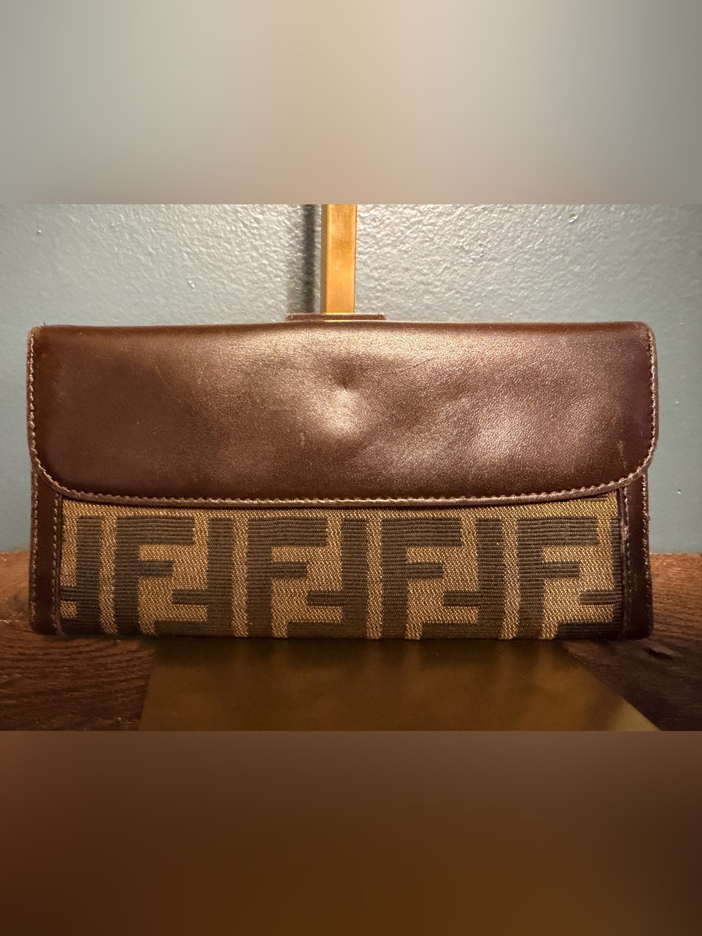 Fendi Tobacco Zucca Canvas and Brown Leather Wallet